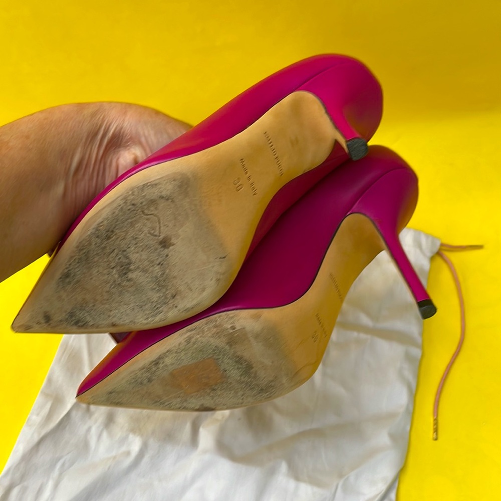 Berry color/gold Emilio Puccini leather heels in dust bag - Picture 13 of 15